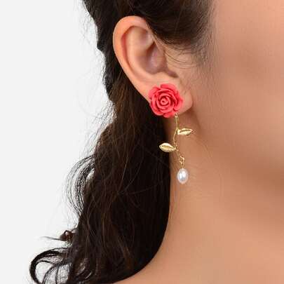 Flower & Faux Pearl Drop Earrings