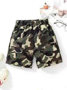 SHEIN 小男童迷彩印花翻蓋細節短褲