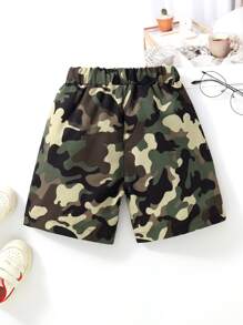 SHEIN 小男童迷彩印花翻蓋細節短褲