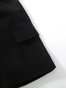 SHEIN 小男童休閒運動風格黑色短褲附腰帶和口袋,柔軟和舒服,合適適合夏天 - 黑色 - 查看 4