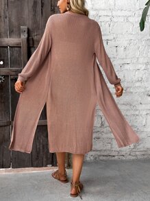 SHEIN LUNE Split Hem Drop Shoulder Duster Cardigan - Mocha Brown - View 2