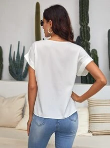 SHEIN Clasi Scallop Trim Batwing Sleeve Blouse - White - View 2