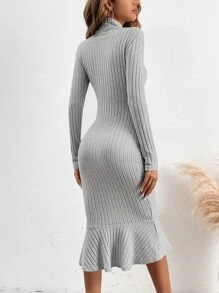 SHEIN Privé High Neck Mermaid Hem Dress Without Belt - Light Grey - View 2