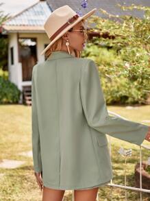 SHEIN LUNE Lapel Neck Single Breasted Blazer & Shorts - Green - View 2