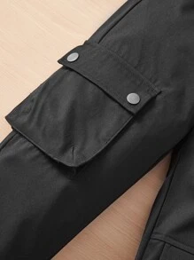 SHEIN Quần bé trai Đắp vá Túi màu trơn Giải trí - màu đen - Xem 4