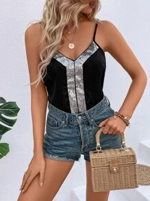SHEIN LUNE Body de tirantes con lentejuela en contraste - Negro - Ver 3