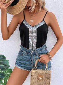 SHEIN LUNE Body de tirantes con lentejuela en contraste - Negro - Ver 1