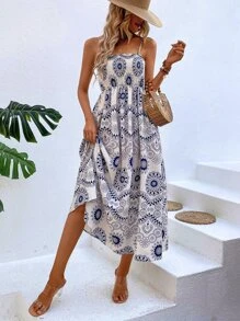 Breezaya Mandala Print Cami Dress - Blue and White - View 3