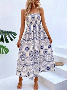 Breezaya Mandala Print Cami Dress - Blue and White - View 5