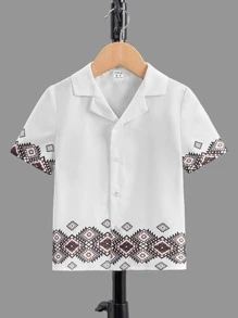 SHEIN Toddler Boys Geo Print Shirt - White - View 2