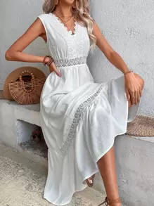 SHEIN VCAY Contrast Guipure Lace A-line Dress - White - View 1