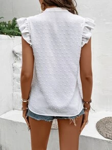 SHEIN VCAY Swiss Dot Contrast Guipure Lace Blouse - White - View 2