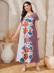 Al Najma Floral Print Batwing Sleeve Dress - Multicolor - View 3