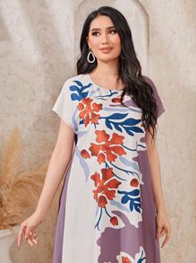 Al Najma Floral Print Batwing Sleeve Dress - Multicolor - View 4