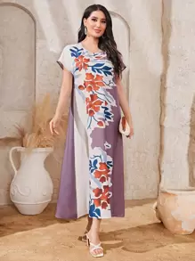 Al Najma Floral Print Batwing Sleeve Dress - Multicolor - View 5