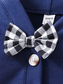 Baby Gingham Print Bow Front Jumpsuit - Navy Blue - View 4
