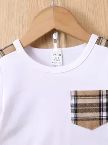 SHEIN Baby Boy Plaid Patched Pocket Tee & Shorts - Multicolor - View 3