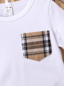 SHEIN Baby Boy Plaid Patched Pocket Tee & Shorts - Multicolor - View 4