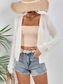 SHEIN VCAY Solid Button Front Cardigan - White - View 3