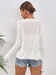 SHEIN VCAY Solid Button Front Cardigan - White - View 2