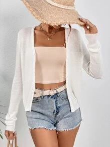 SHEIN VCAY Solid Button Front Cardigan - White - View 4