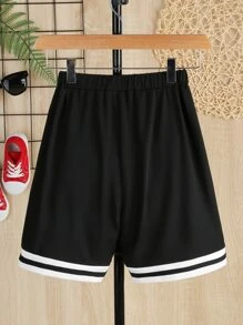 SHEIN Boys Letter Graphic Striped Trim Shorts - Black - View 2
