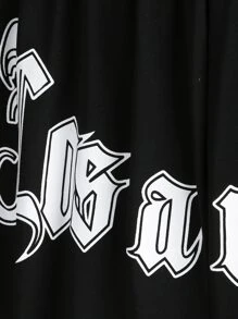 SHEIN Boys Letter Graphic Striped Trim Shorts - Black - View 4