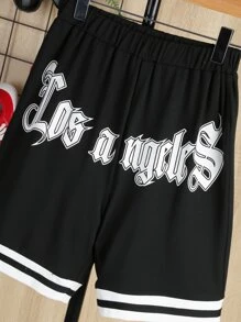 SHEIN Boys Letter Graphic Striped Trim Shorts - Black - View 5