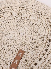 Bolso cubo pequeño, ratán de diseño trenzado de dos tonos, perfecto para viajes de vacaciones en la playa de verano - Beis - Ver 6