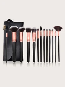 13 piezas Juego de brochas de maquillaje con estuche de cuero portátil, brochas para base, iluminador, rubor, corrector, sombra de ojos, delineador, gama completa, adecuado tanto para principiantes como para profesionales, juego de brochas, kit de maquillaje, set de maquillaje completo, set de brochas de maquillaje, kit de maquillaje completo, kit de brochas, set de brochas de maquillaje, set de regalo de maquillaje, set - Negro - Ver 2