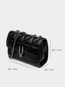 Mini Quilted Pattern Metal Decor Flap Square Bag - Black - View 3