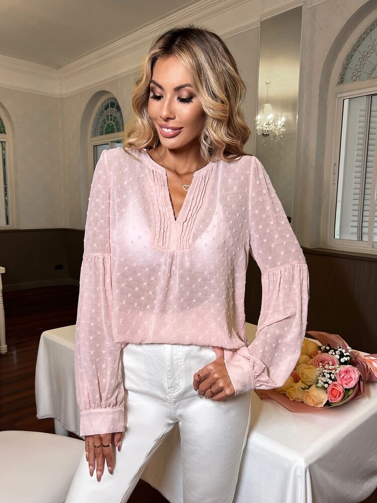 SHEIN Clasi Áo sơ mi nữ cắt màu trơn Giải trí - Màu Hồng baby - Xem 6