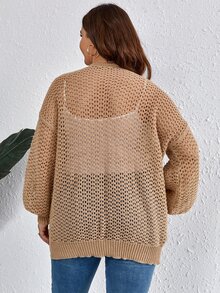 SHEIN LUNE áo hở cổ kích thước lớn cắt Nút phía trước màu trơn Giải trí - Lạc đà - Xem 2