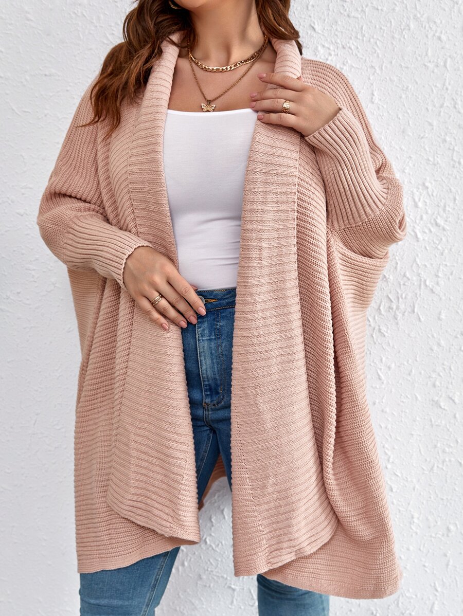 SHEIN LUNE Plus Size Batwing Sleeve Cardigan - Dusty Pink - View 1