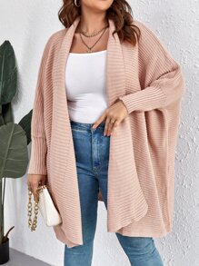 SHEIN LUNE Plus Size Batwing Sleeve Cardigan - Dusty Pink - View 3