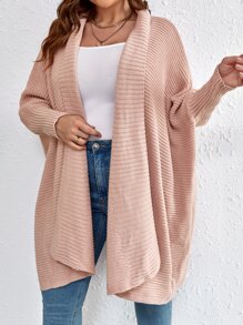 SHEIN LUNE Plus Size Batwing Sleeve Cardigan - Dusty Pink - View 4