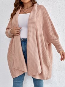 SHEIN LUNE Plus Size Batwing Sleeve Cardigan - Dusty Pink - View 6