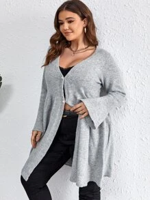 SHEIN LUNE 大碼前紐扣開襟衫 - 灰色 - 查看 4