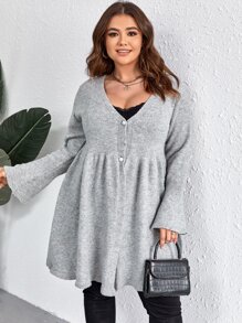 SHEIN LUNE 大碼前紐扣開襟衫 - 灰色 - 查看 6