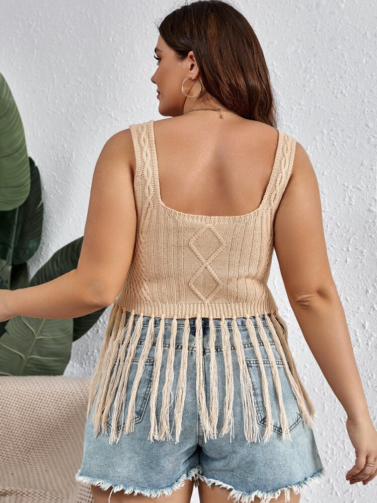 Breezaya מחשוף גב קצוות פרומים פשוט קז'ואל סריג במידה גדולה - משמש - ראה 2