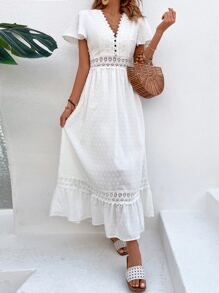 Breezaya Vestido de lunares con encaje bajo con fruncido - Blanco - Ver 1