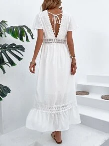 Breezaya Vestido de lunares con encaje bajo con fruncido - Blanco - Ver 2