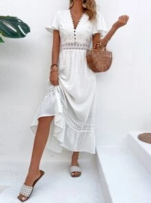 Breezaya Vestido de lunares con encaje bajo con fruncido - Blanco - Ver 4