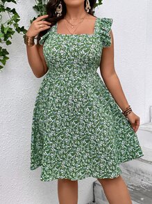 SHEIN VCAY Vestido con estampado floral de espalda abierta con cordón ribete con fruncido - Multicolor - Ver 3