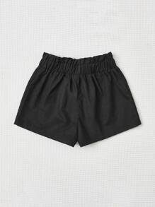SHEIN Niñas Shorts con botón delantero - Negro - Ver 2