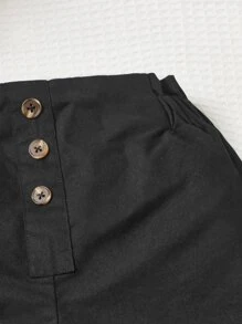 SHEIN Niñas Shorts con botón delantero - Negro - Ver 3