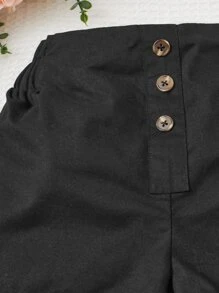 SHEIN Niñas Shorts con botón delantero - Negro - Ver 4