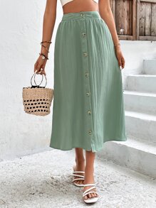 Breezaya Váy nữ Nút phía trước màu trơn Giải trí - màu xanh lá - Xem 3