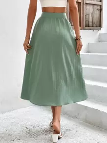 Breezaya Váy nữ Nút phía trước màu trơn Giải trí - màu xanh lá - Xem 2