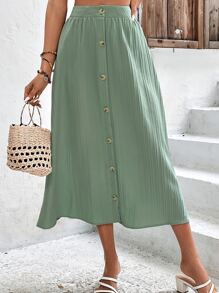 Breezaya Váy nữ Nút phía trước màu trơn Giải trí - màu xanh lá - Xem 4